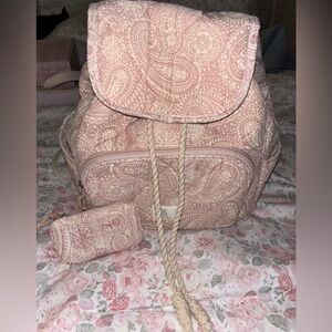 Rachel Ashwell pink paisley backpack and key pouch
